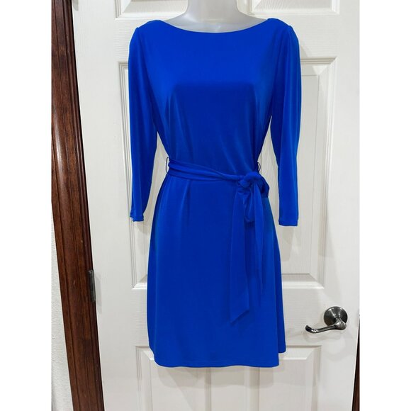 Vince Camuto Blue Belted 3/4 Sleeve Dress Size 6 - Picture 8 of 10